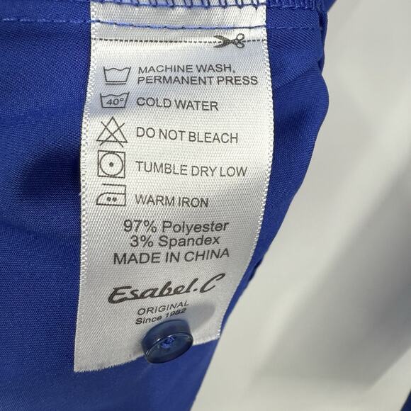 Esabel.C Satin Stretch Long Sleeve Button Up Shirt Colbalt Blue Women XL - Picture 9 of 10